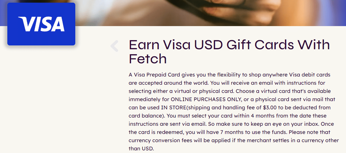 fetch free visa card